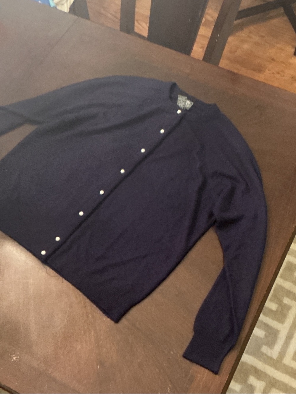 Designers Originals Navy Pearl-Button Crewneck Cardigan